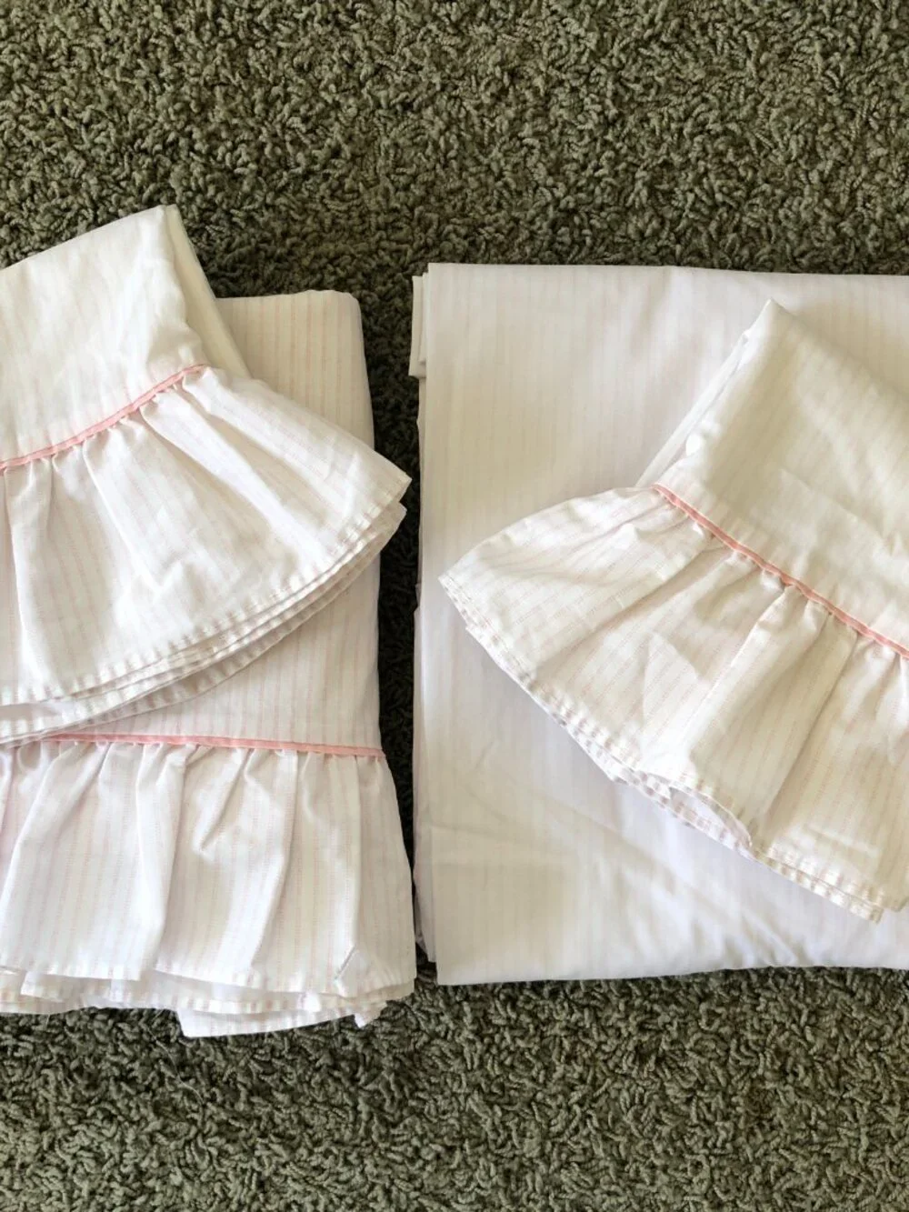 Vintage Laura Ashley Pink Ticking Striped Full/Double Sheet Set USA READ